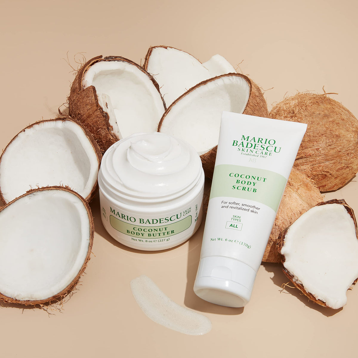 Mario Badescu 8 oz jar next to common items for scale and travel-friendly benefit