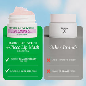 Mario Badescu lip mask collection staged on bathroom shelf conveying easy spa-like self-care