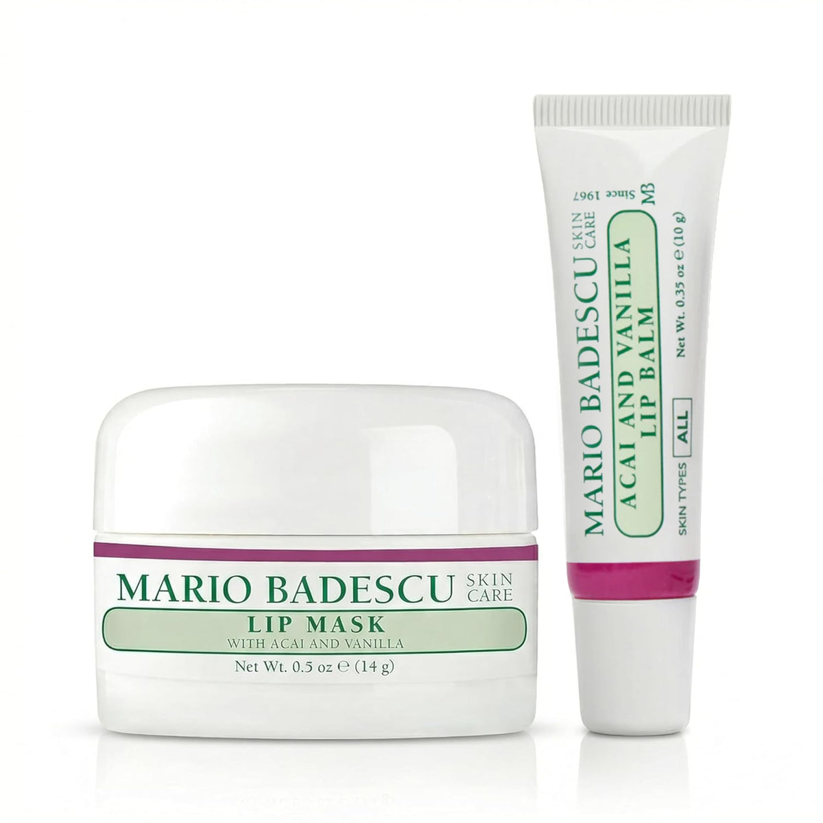 Mario Badescu front packaging of day to night lip duo shows both products and benefits