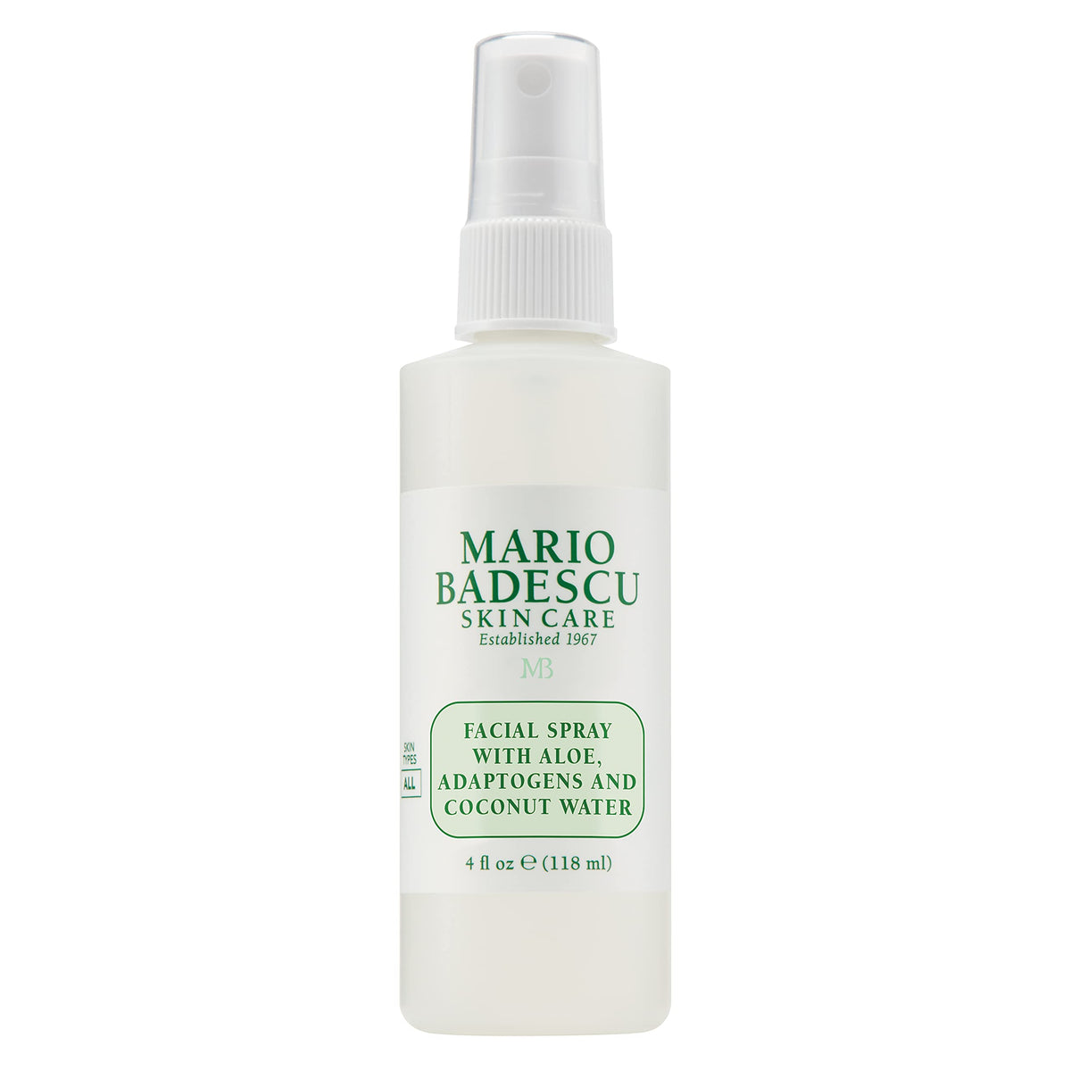 Mario Badescu front bottle shot showing compact travel-ready spray benefit