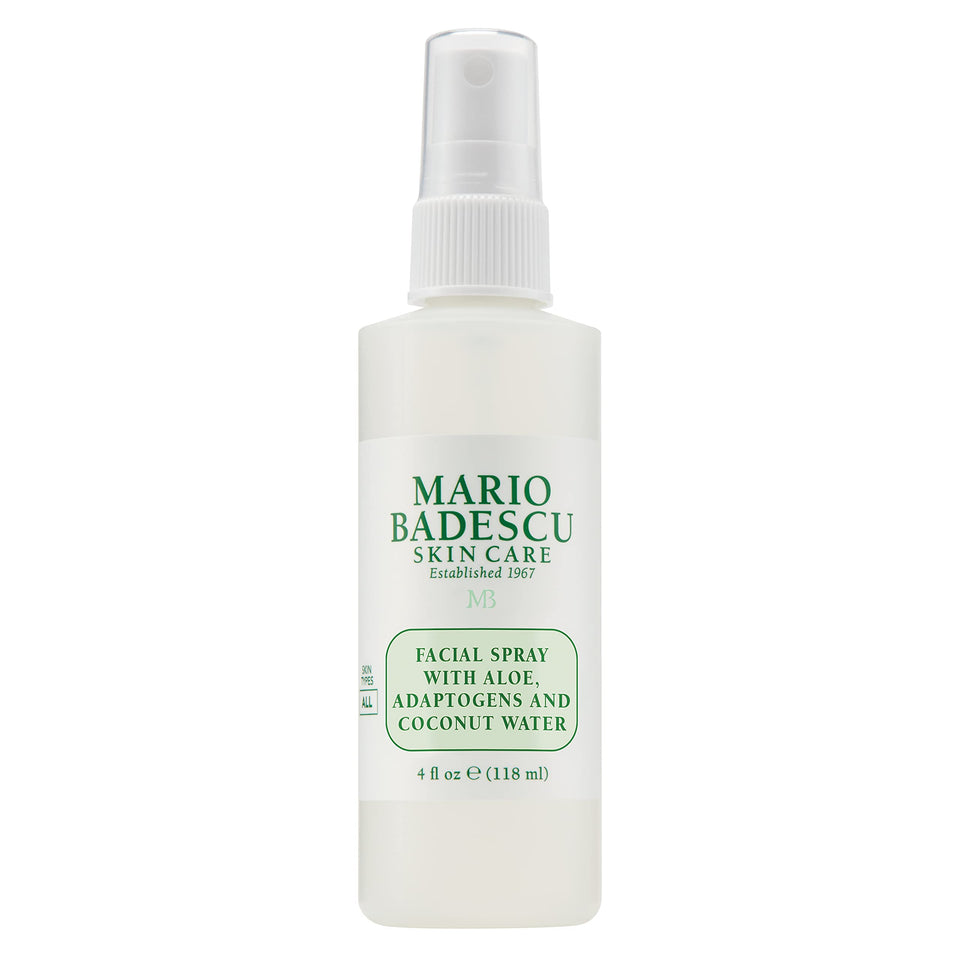 Mario Badescu front bottle shot showing compact travel-ready spray benefit