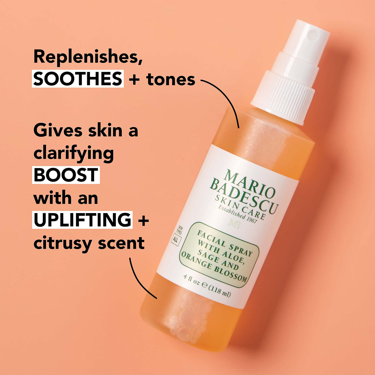 Mario Badescu texture droplet on skin highlighting hydrating, non-greasy finish
