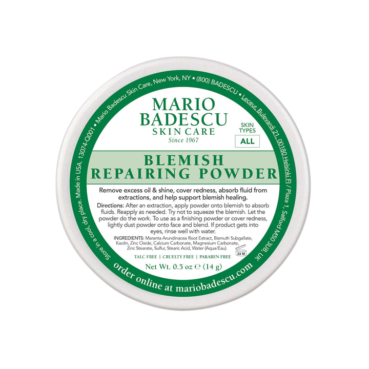 Mario Badescu front packaging showing blemish powder and benefits