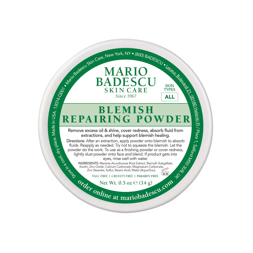 Mario Badescu front packaging showing blemish powder and benefits