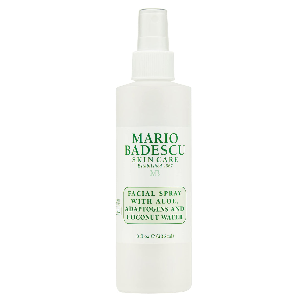 Mario Badescu bottle front packaging showing brand and gentle mist benefit