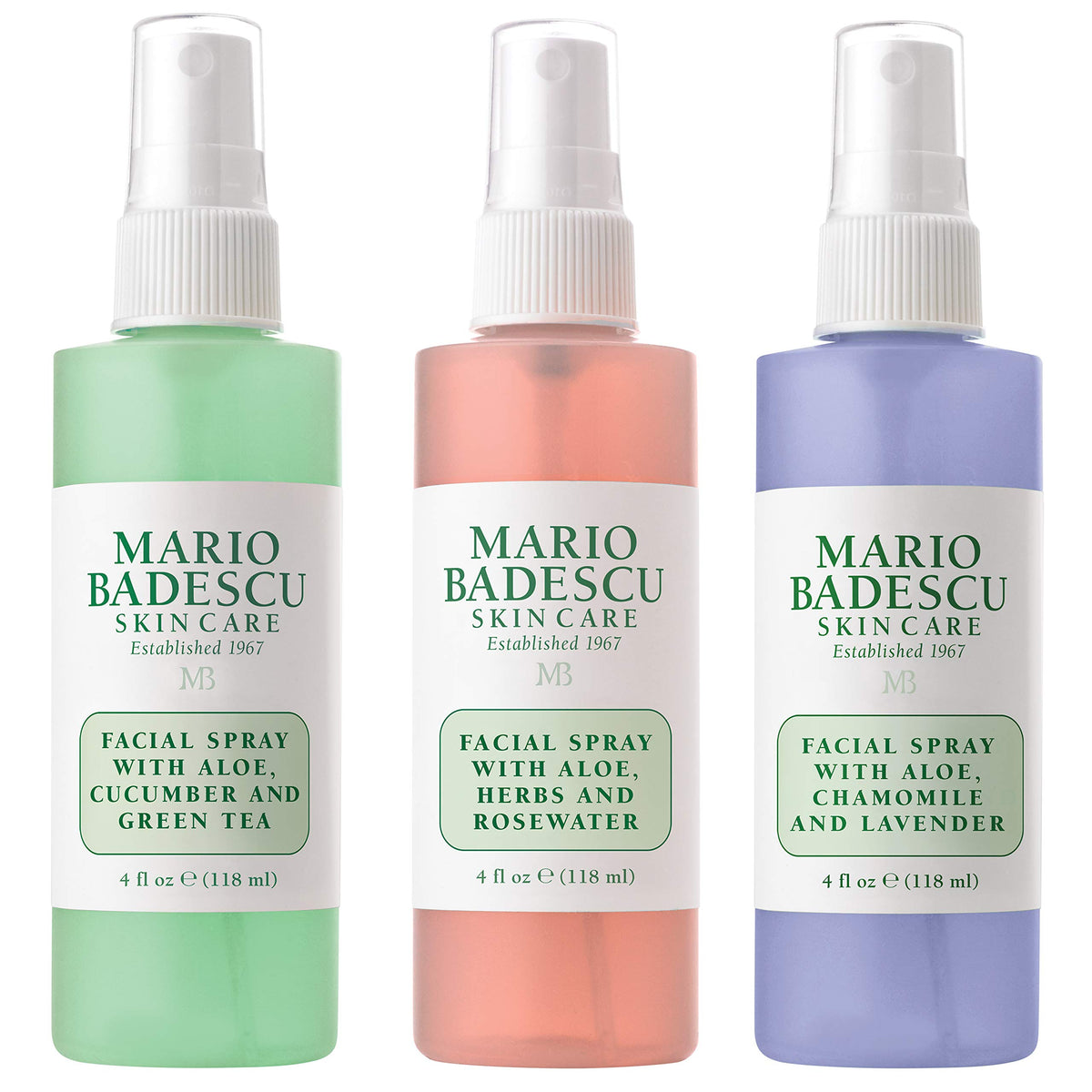 Mario Badescu front packaging trio showing bottles and benefits
