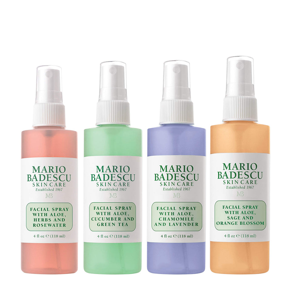 Mario Badescu front packaging showing four mists and gifting appeal