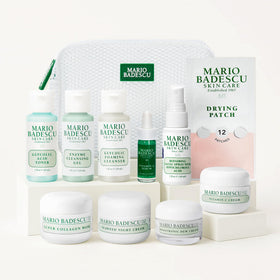Mario Badescu front packaging showing full 10-piece kit and benefits