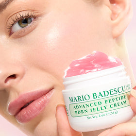 Mario Badescu open jar close-up of pink jelly texture showing quick absorption benefit