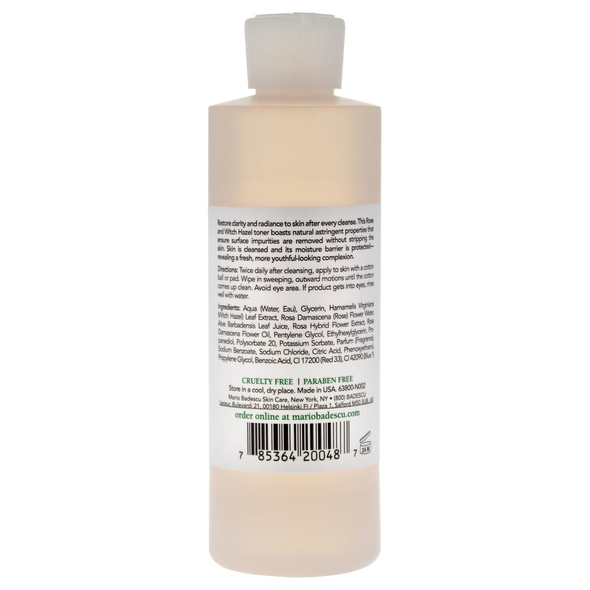 Mario Badescu label close-up highlighting key ingredients and clear product benefits