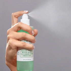 Mario Badescu duo styled on bathroom shelf suggesting daily skincare routine