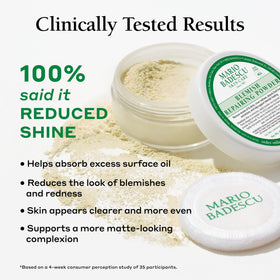 Mario Badescu blending powder with loose makeup for matte control