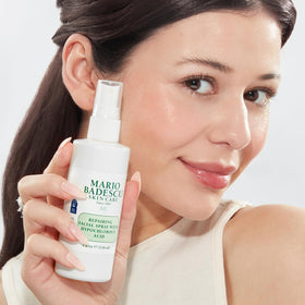 Mario Badescu mist on face providing refreshing, balanced skin