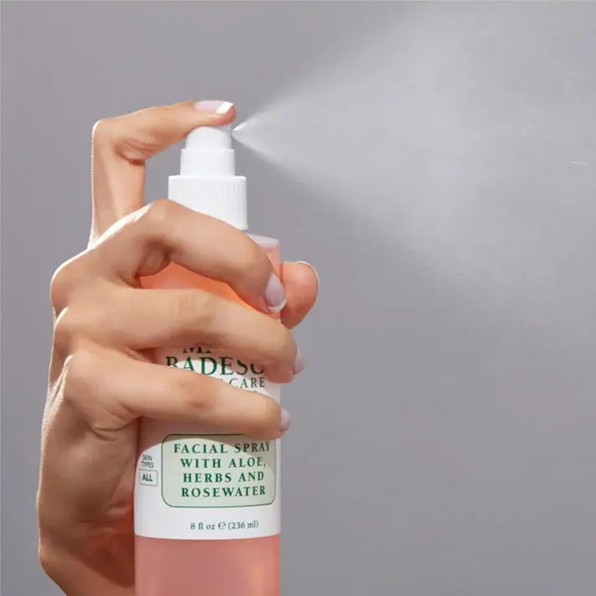 Mario Badescu mist applied to hair ends adding light moisture and shine