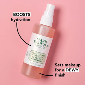 Mario Badescu mist spray action demonstrating fine, refreshing facial coverage