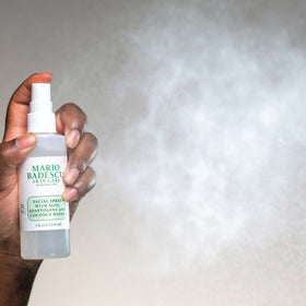 Mario Badescu nozzle close-up producing a fine mist for even hydration
