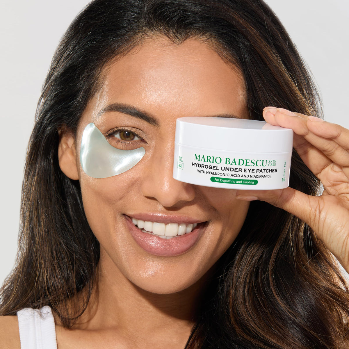 Mario Badescu open jar with visible hydrogel patches inside