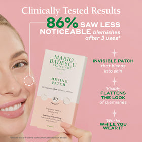 Mario Badescu clear patch applied on cheek offering discreet coverage and healing