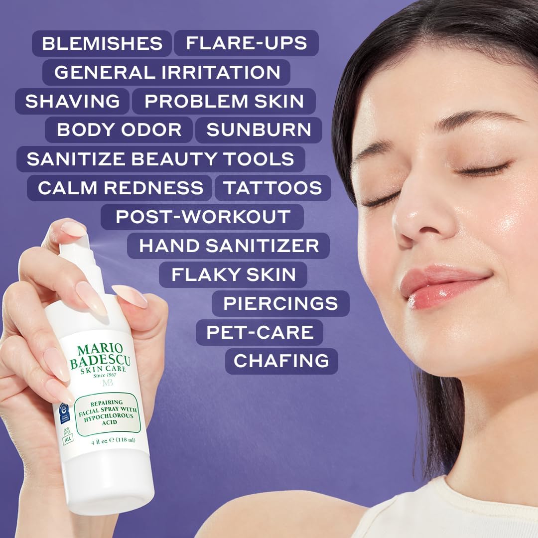 Mario Badescu bottle in hand demonstrating travel-friendly size
