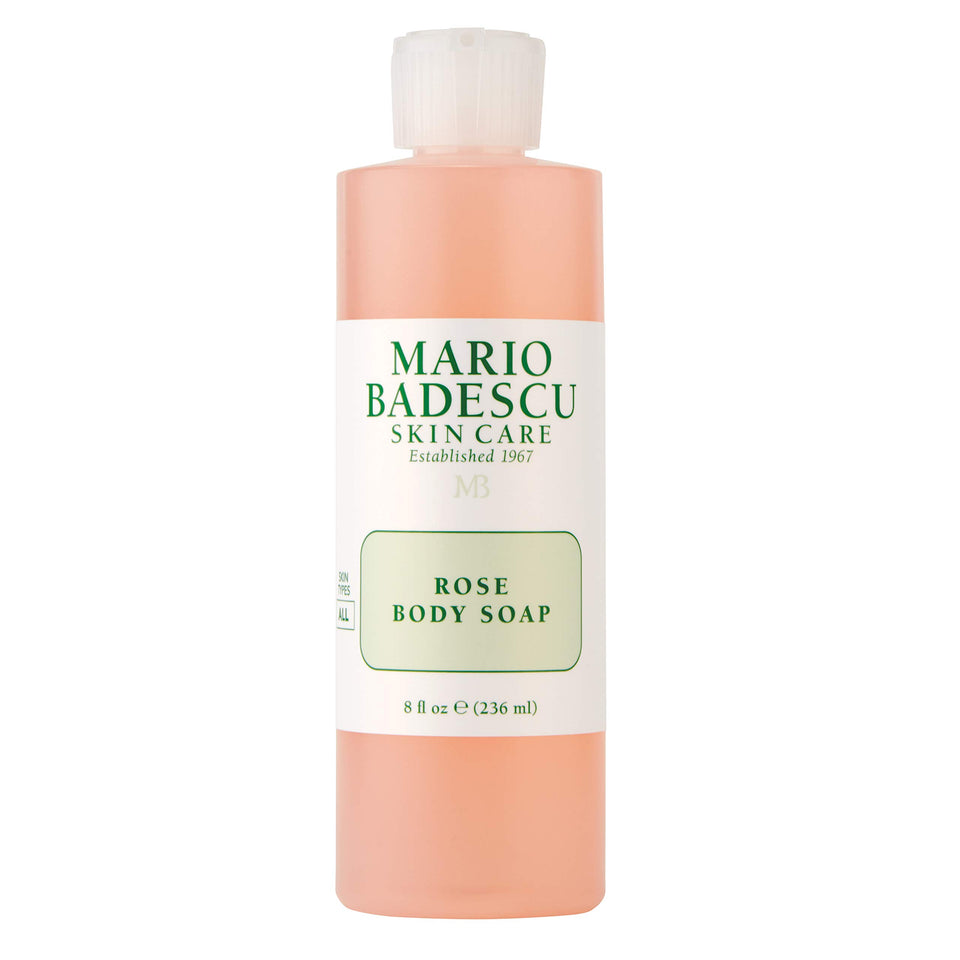 Mario Badescu front bottle view showing rose body soap for gentle cleansing