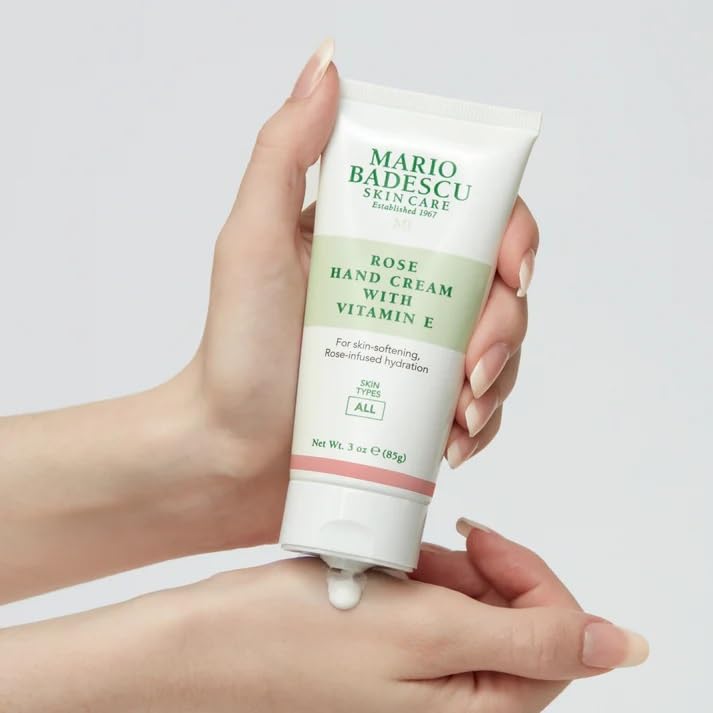 Mario Badescu tube styled with rose petals indicating a light rose fragrance