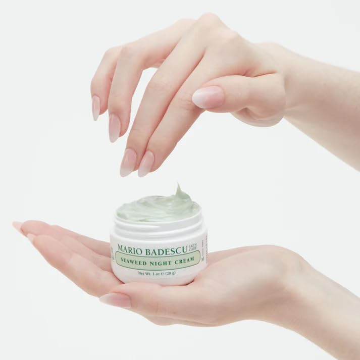Mario Badescu in bathroom setting on nightstand showing evening skincare ritual benefit