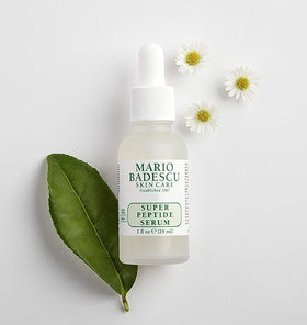 Mario Badescu product label and ingredients panel highlighting peptides and hyaluronate benefits