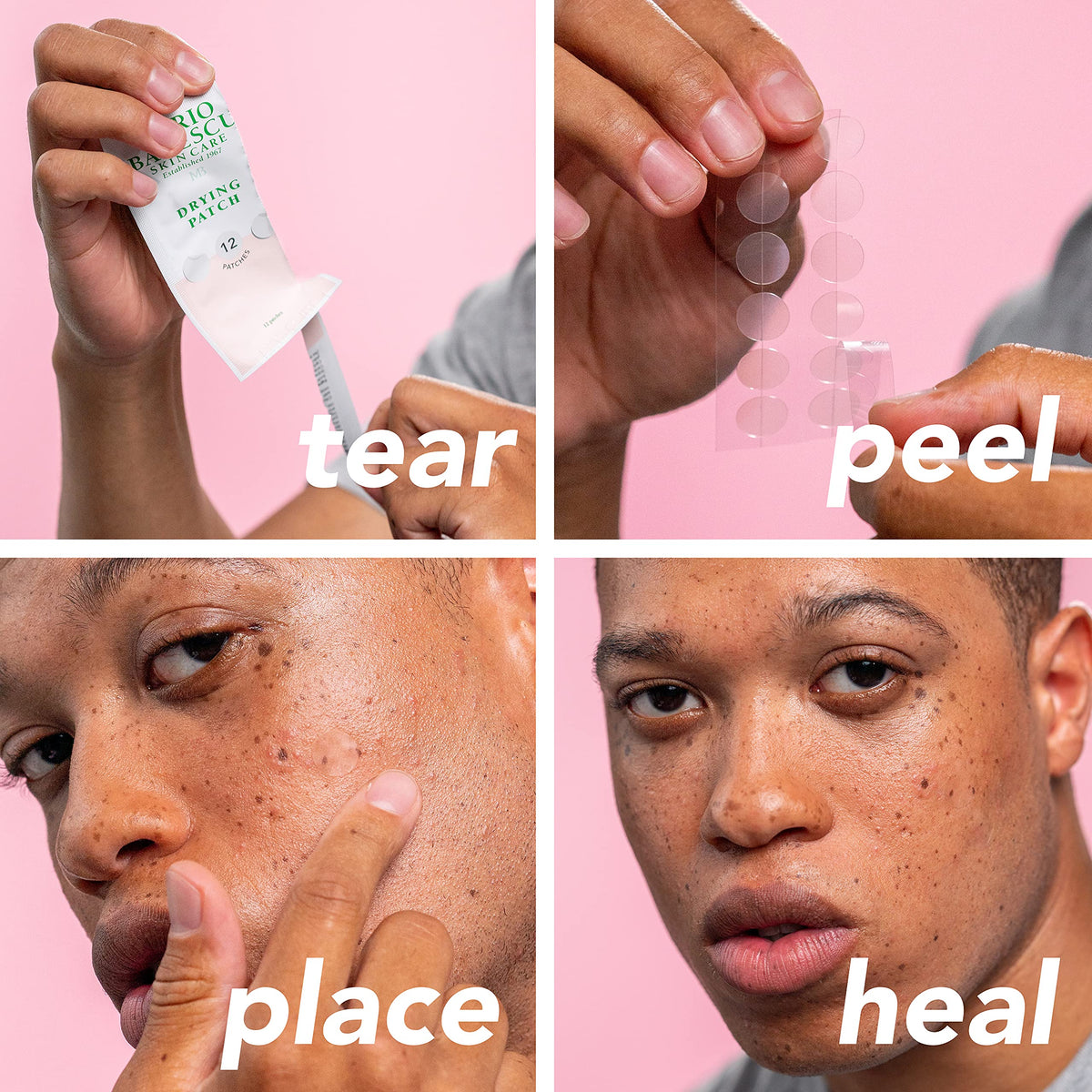 Mario Badescu patch beside fingers illustrating 12mm size convenience