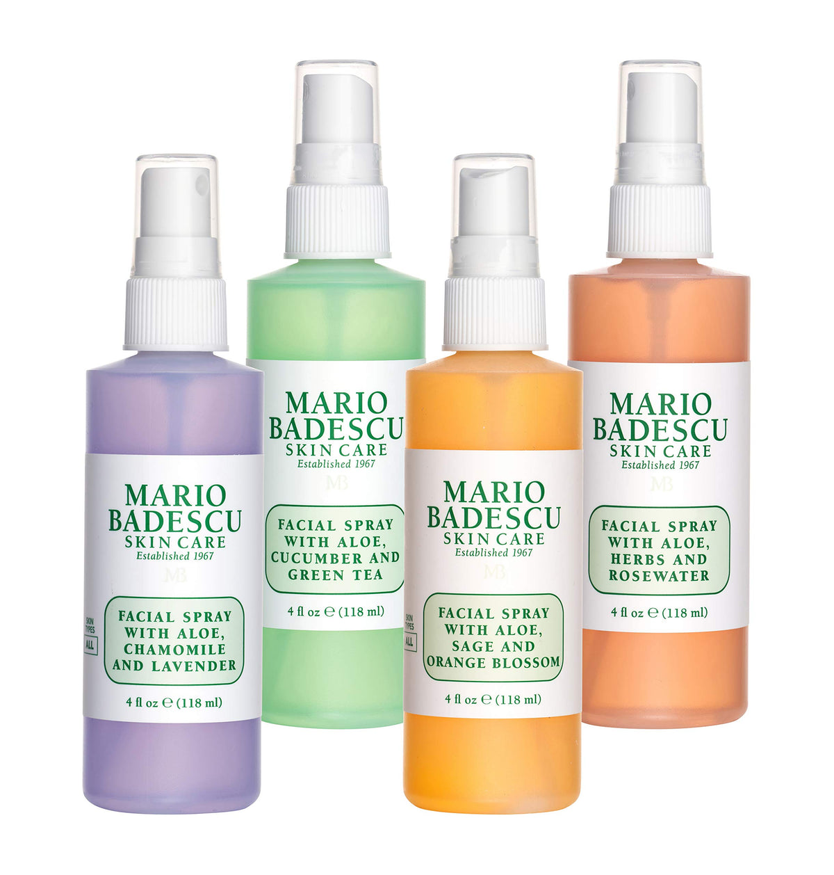 Mario Badescu bottles next to a hand showing compact, travel-friendly size