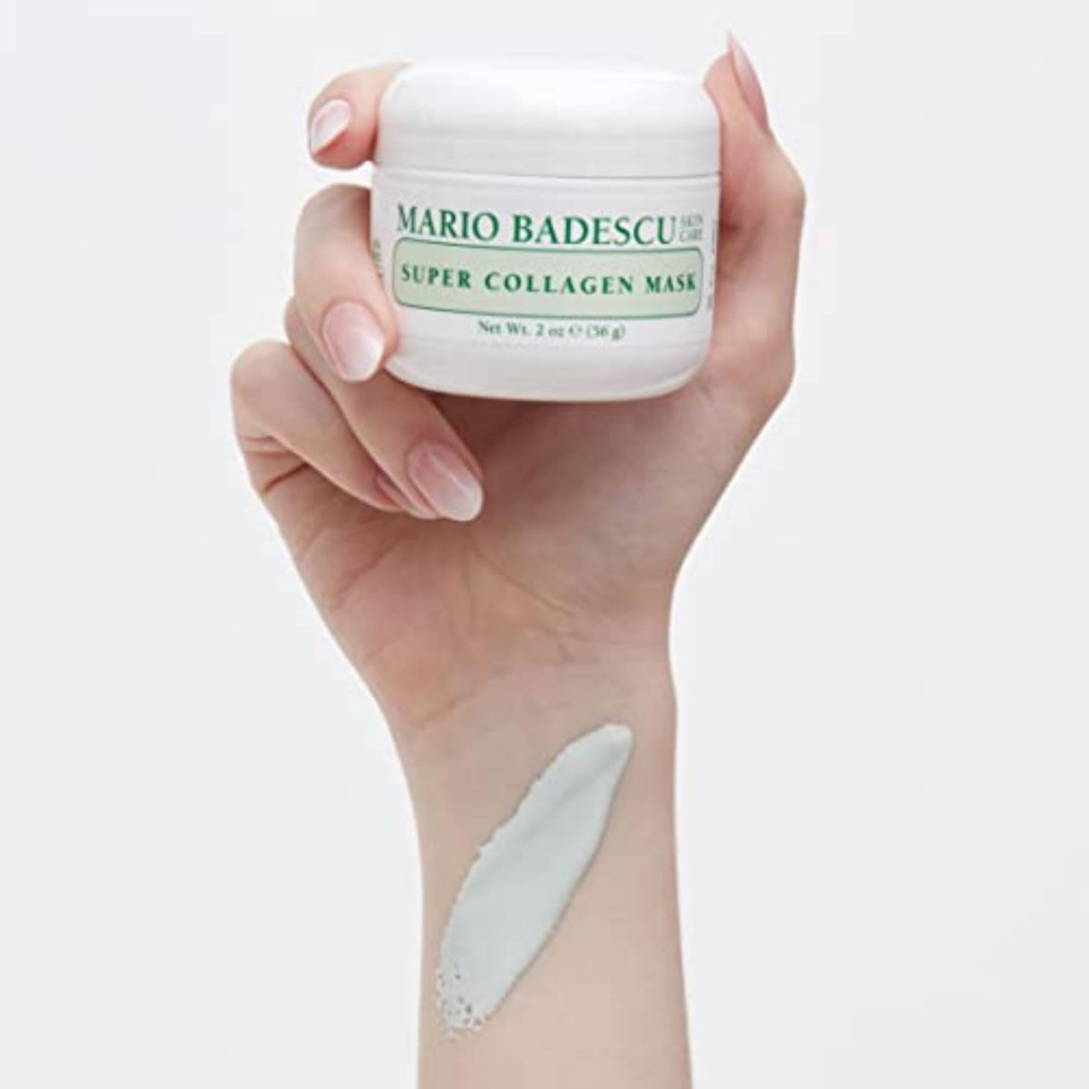 Mario Badescu 2 oz Super Collagen Mask next to ruler for clear size and travel convenience
