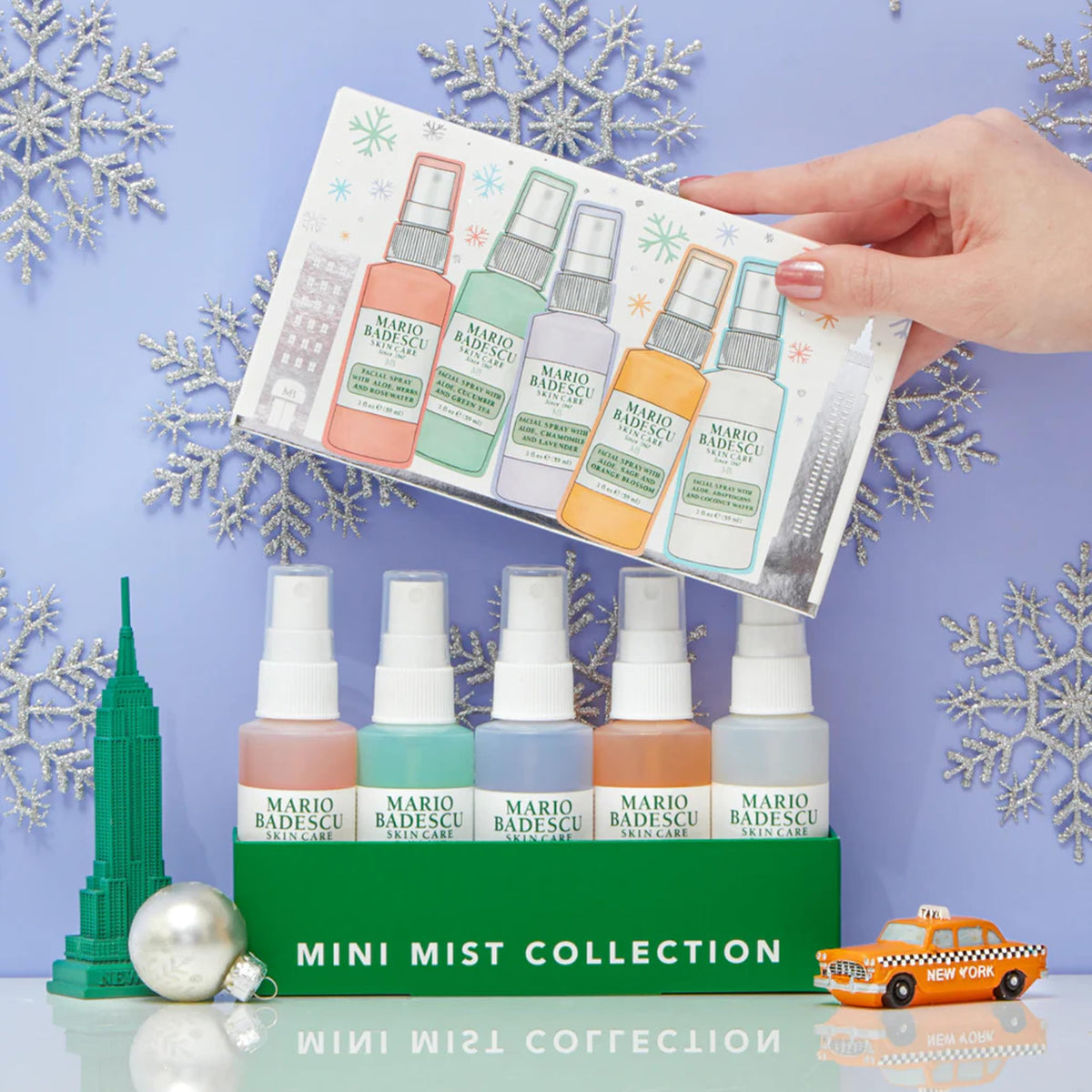 Mario Badescu minis in a purse to show compact travel-friendly benefit