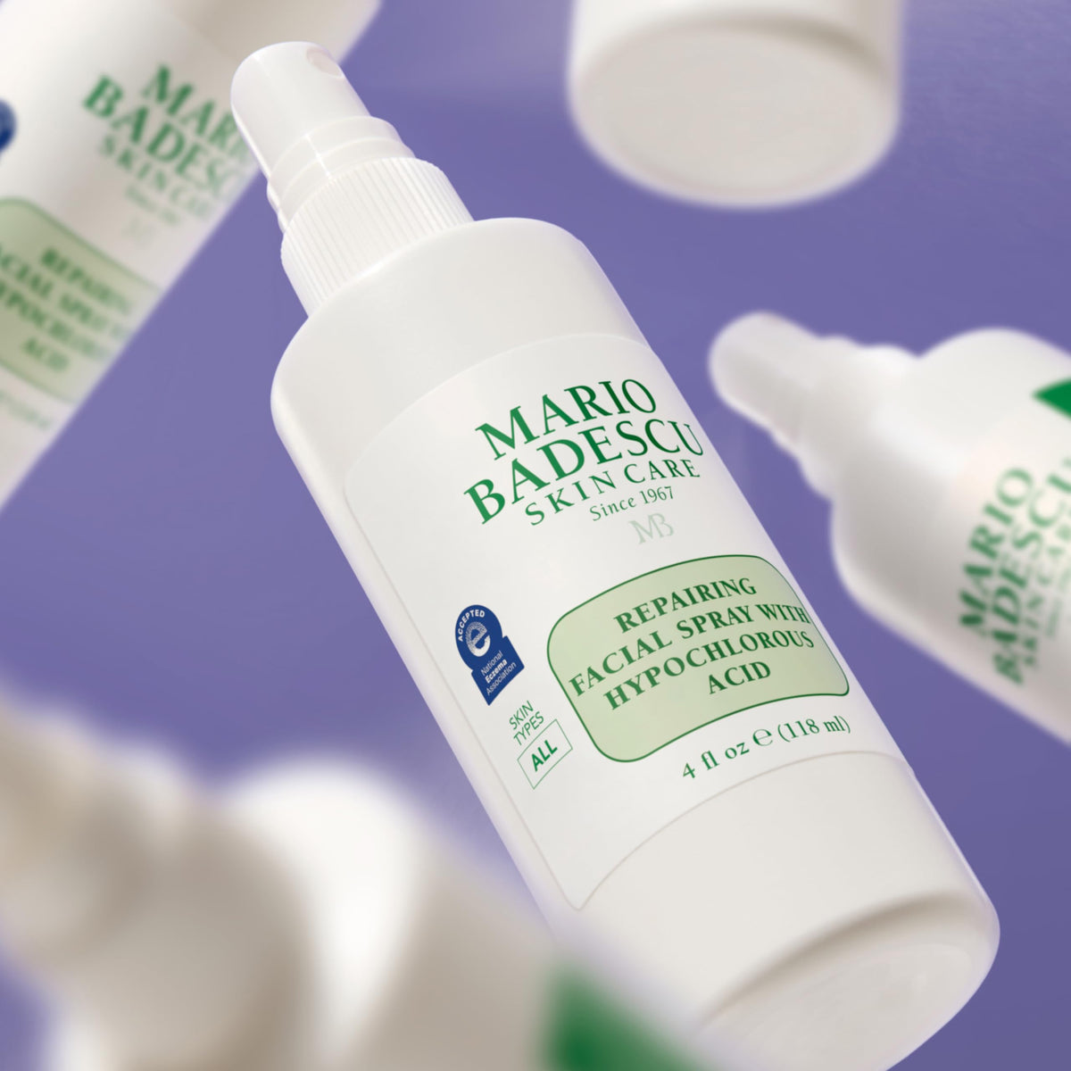 Mario Badescu bottle tucked in gym bag for on-the-go calming relief
