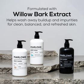 MARLOWE. body wash used in shower demonstrating energizing routine