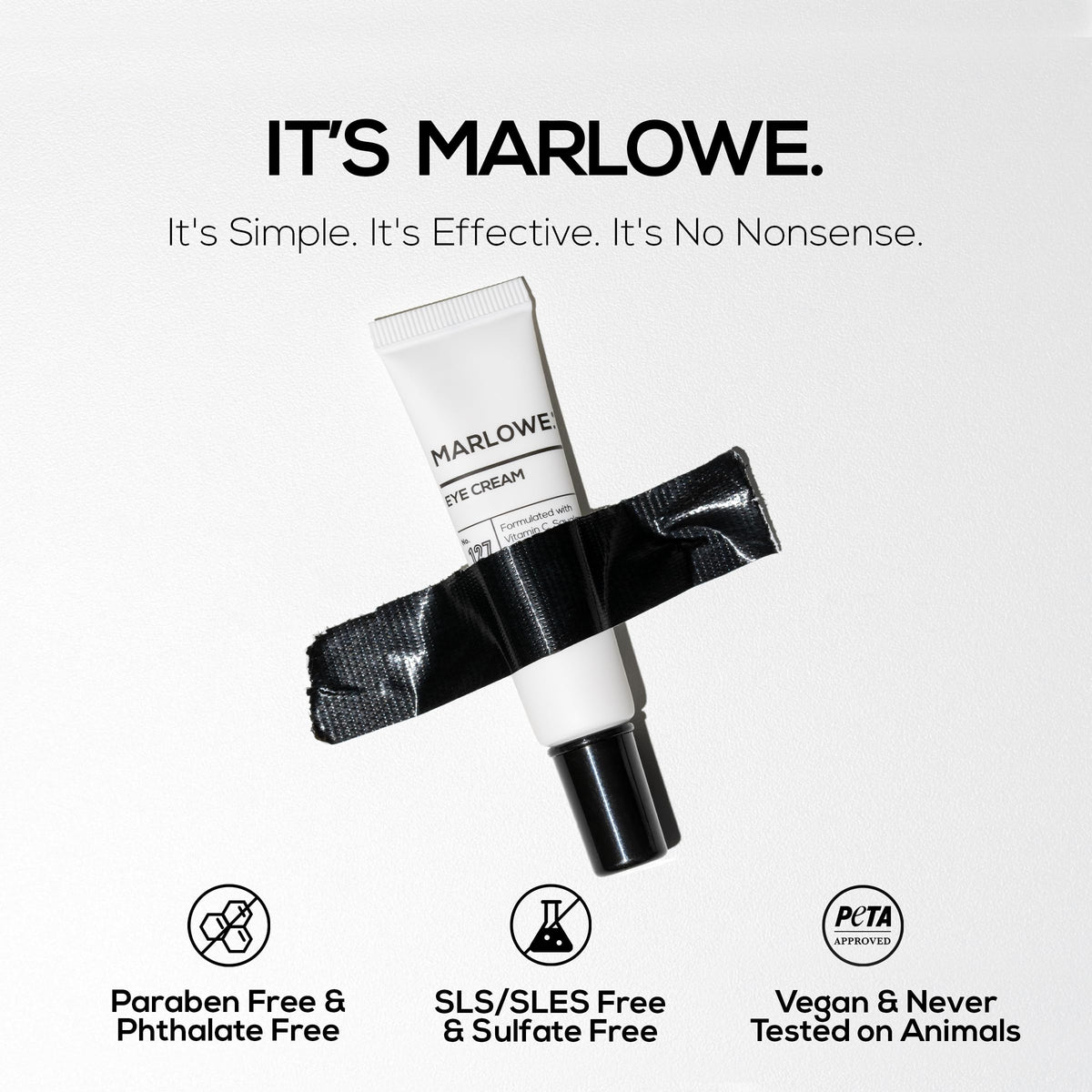 MARLOWE. male model applying cream under eye demonstrating quick smoothing effect