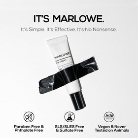 MARLOWE. male model applying cream under eye demonstrating quick smoothing effect