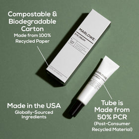 MARLOWE. tube beside moisturizer showing how it integrates into grooming routine