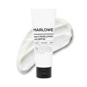 MARLOWE front label showing SPF 50 and clean formulation benefits