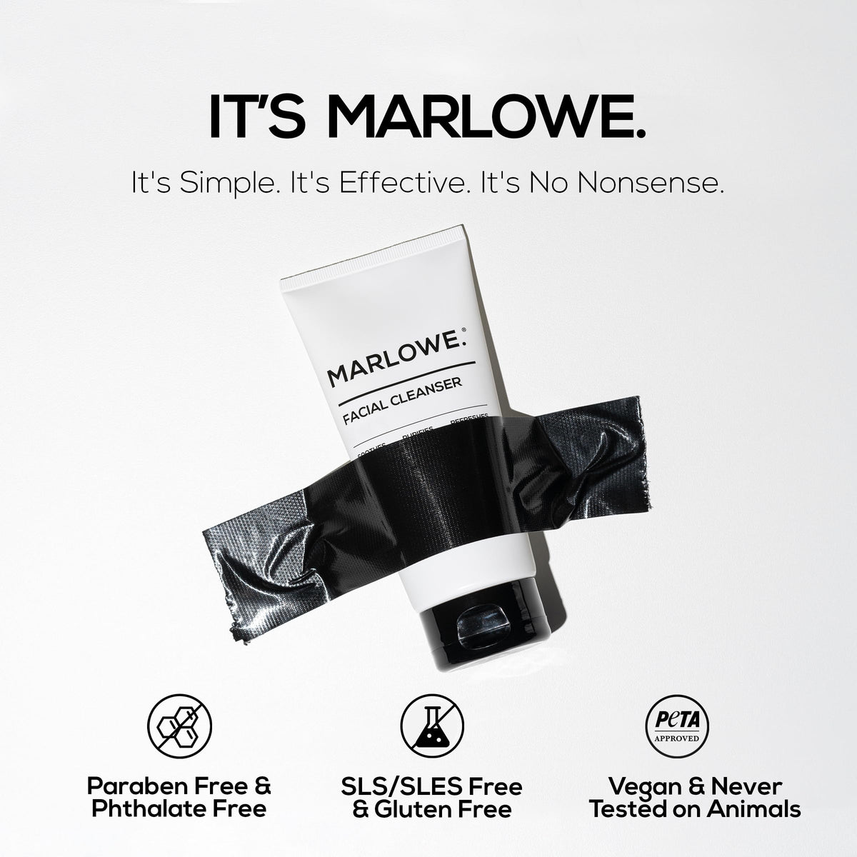 MARLOWE. facial cleanser being applied in shower showing effective grime removal
