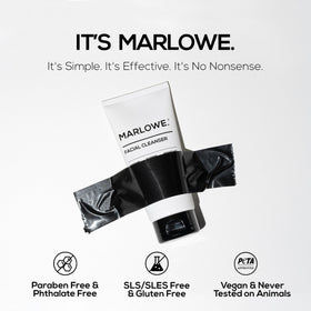 MARLOWE. facial cleanser being applied in shower showing effective grime removal