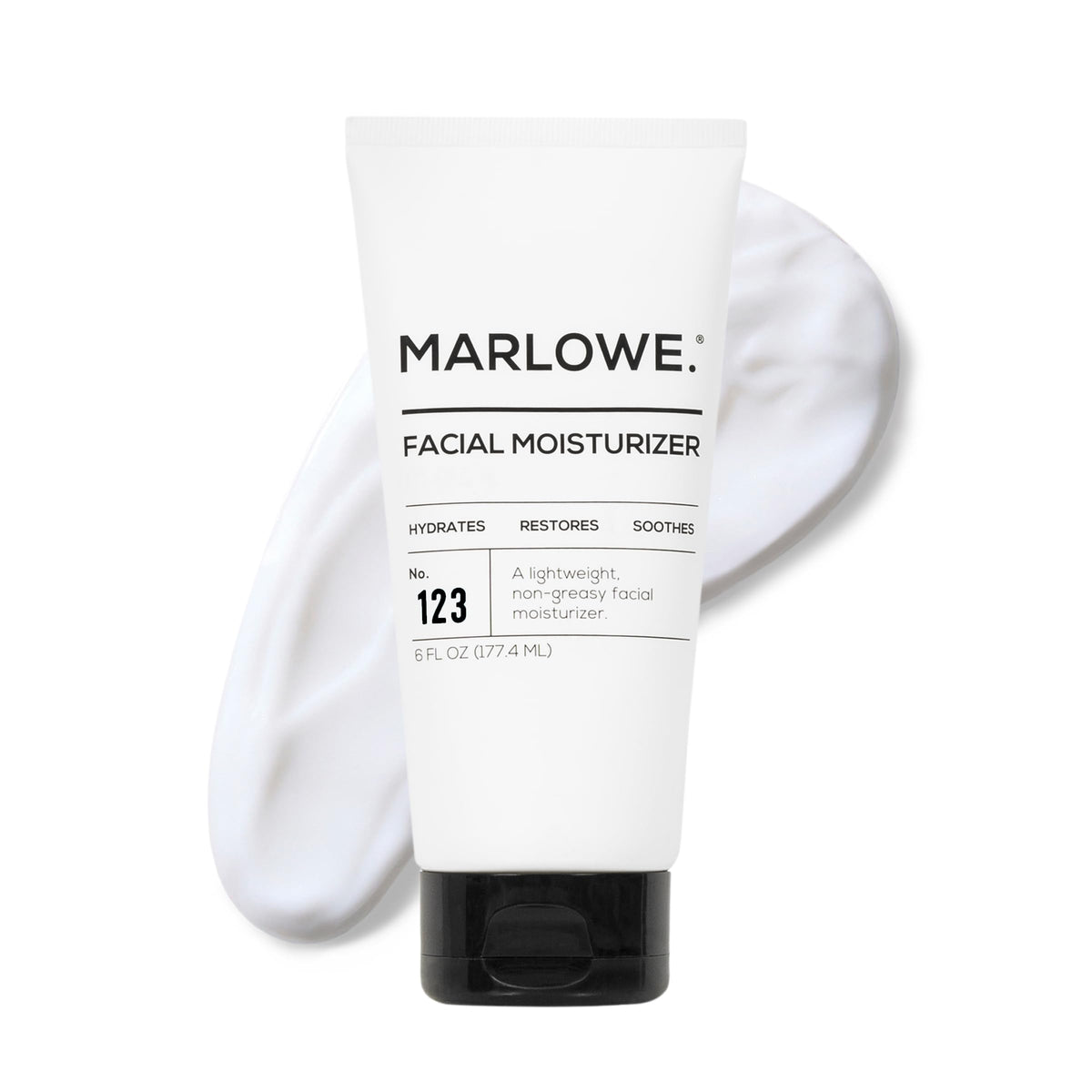MARLOWE. front packaging showing clean men’s moisturizer benefits
