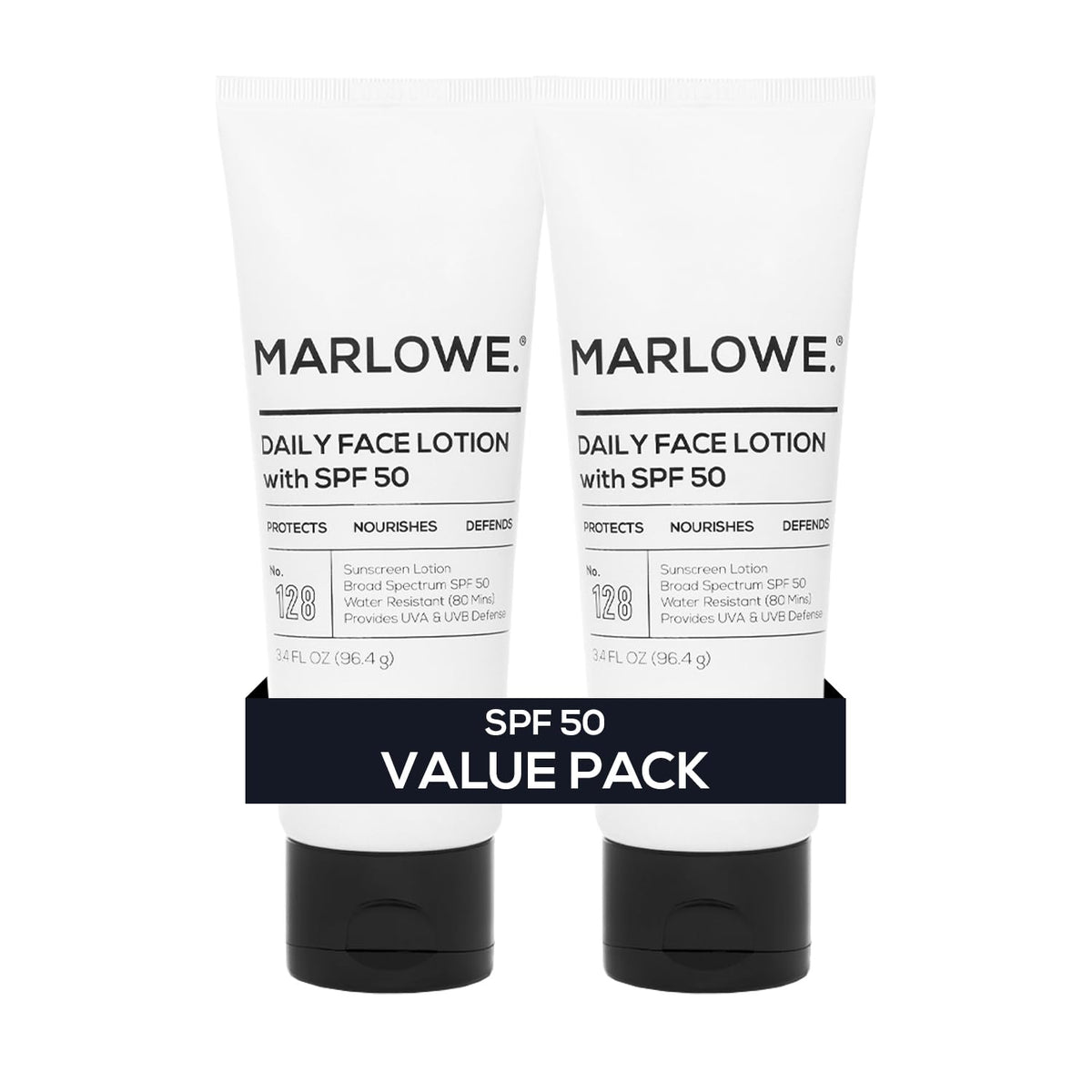 MARLOWE front packaging showing SPF 50 protection and 3.4 oz size