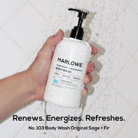 MARLOWE bottle styled on bathroom shelf conveying premium grooming and everyday use