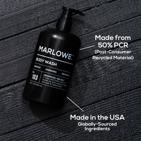 MARLOWE. bottle on bathroom vanity showing stylish lifestyle placement