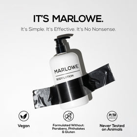 MARLOWE. product label close-up highlighting ingredients and clean formula