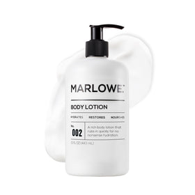 MARLOWE. pump bottle front view showing label and easy dispensing benefit