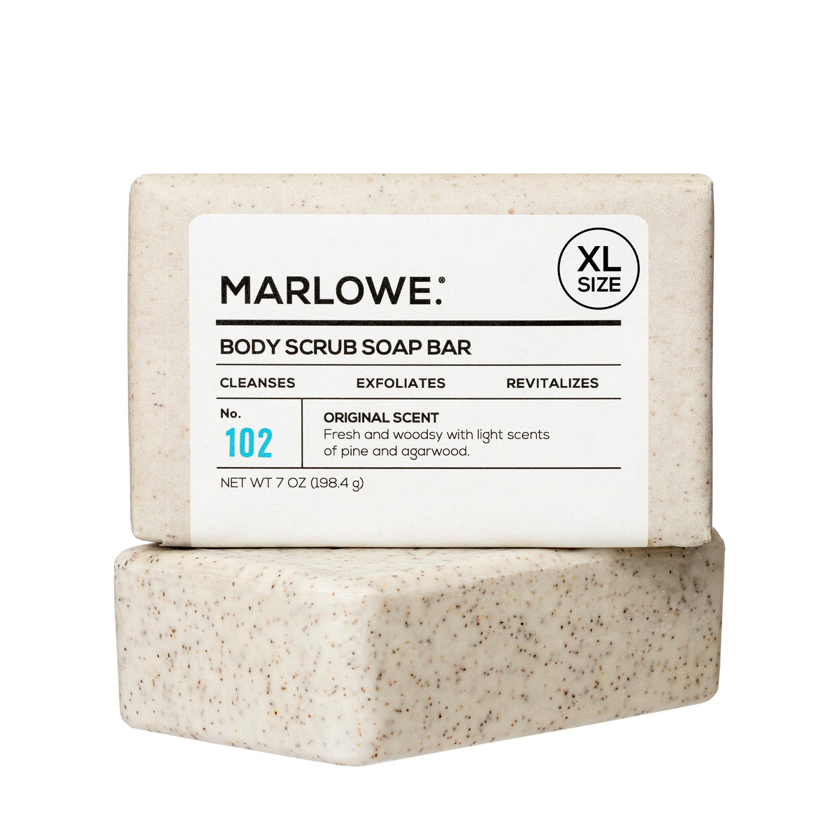 MARLOWE. front packaging showing bar and scent with clean presentation and appeal