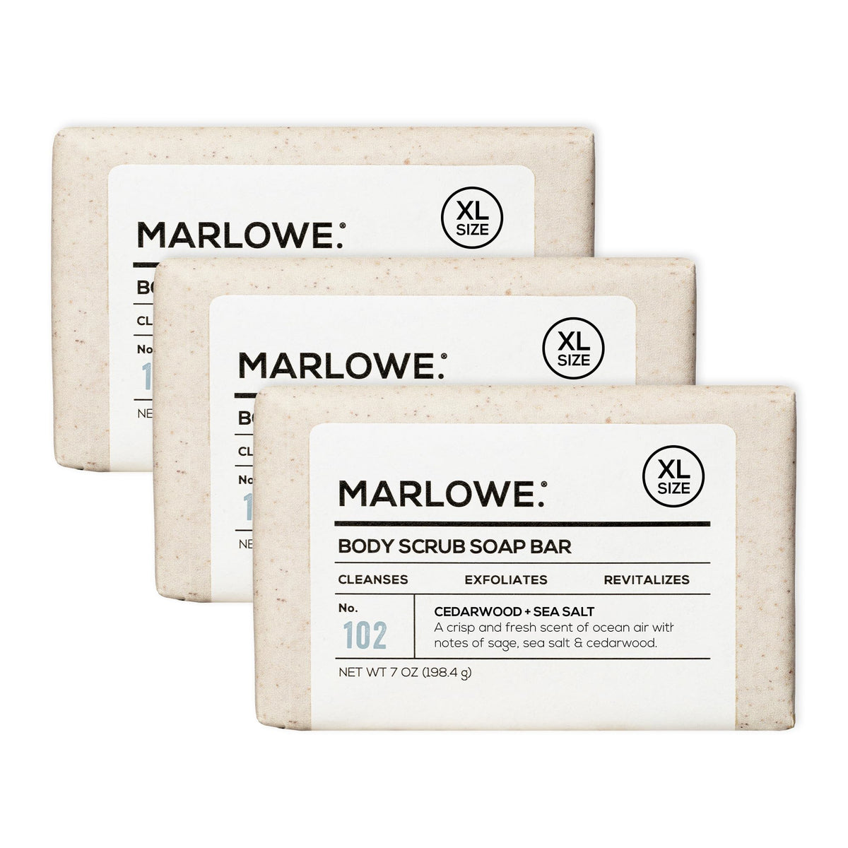 MARLOWE. front packaging showing scent and clean design benefits easy storage