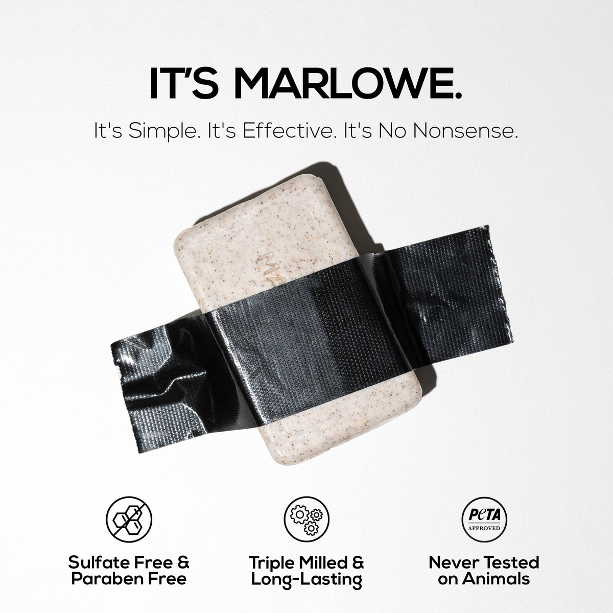 MARLOWE. lather in hand demonstrating rich foaming action that cleanses and buffs