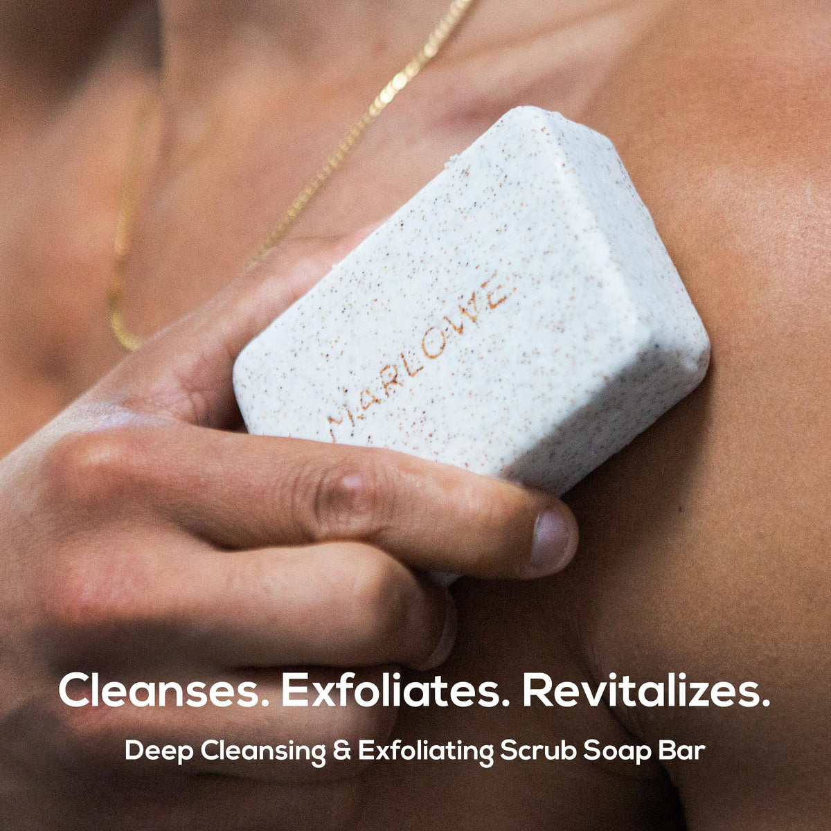 MARLOWE. No. 102 close-up of bar texture highlighting grit for effective exfoliation