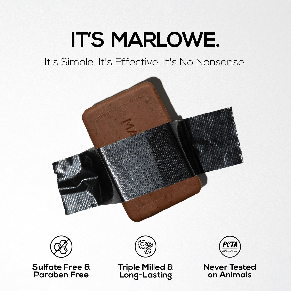 MARLOWE. coffee beans beside bar highlighting natural exfoliant and aroma